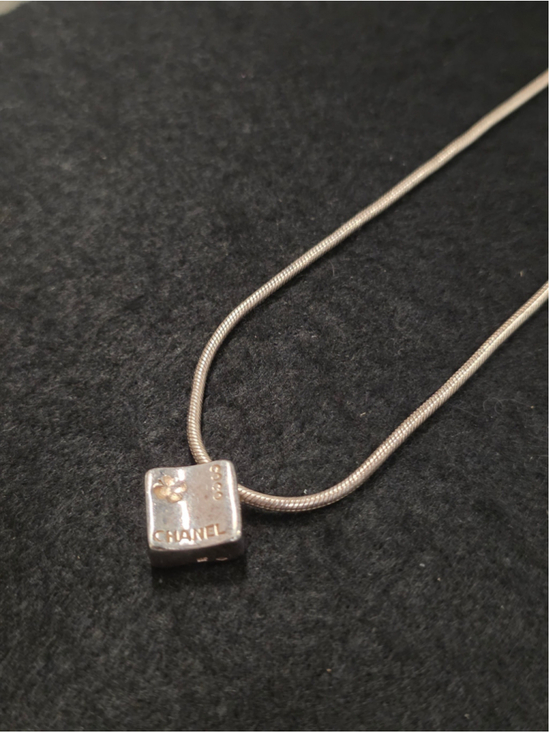 CHANEL Jewelry - RARE 1990s Chanel 925 Sterling Silver Cube Charm Necklace